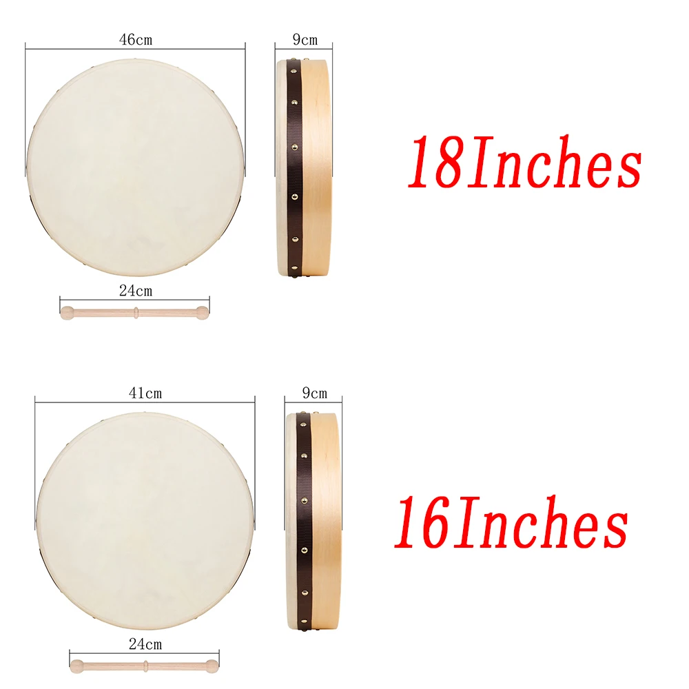 16/18 Inches Sheepskin Ireland Drum Handheld Tambourine Entertainment Traditional Music Instrument Enlightenment Percussion Drum