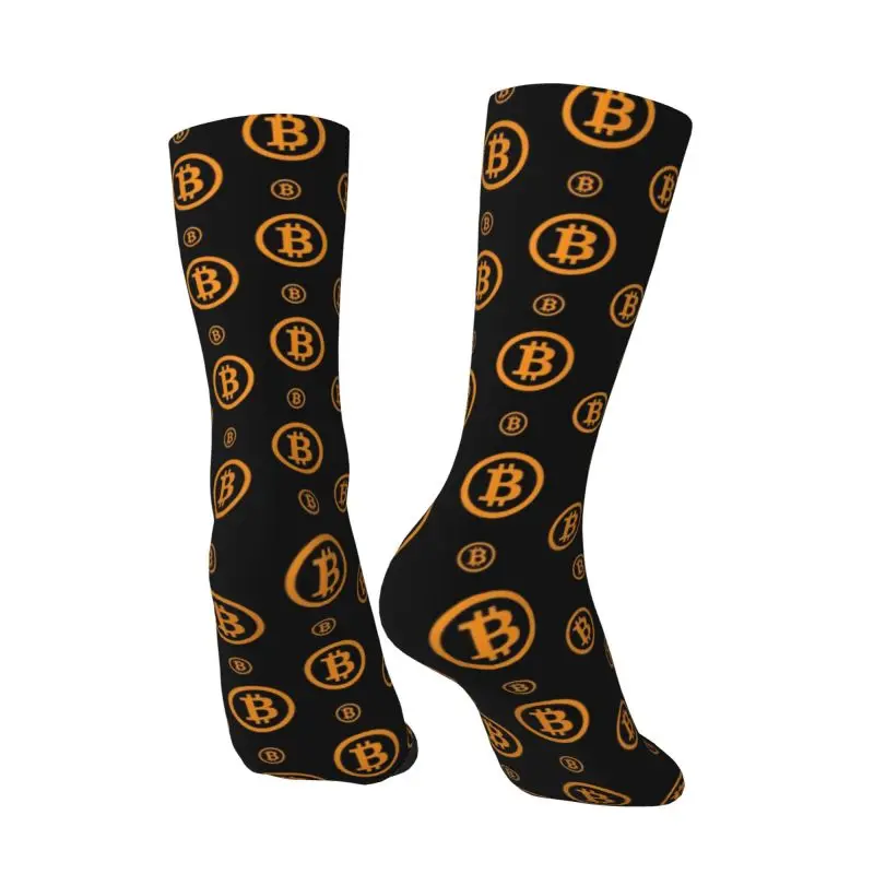 Calcetines con patrón de logotipo de Bitcoin para hombre y mujer, medias elásticas con estampado de moda, BTC Cryptocurrency Blockchain Crew,