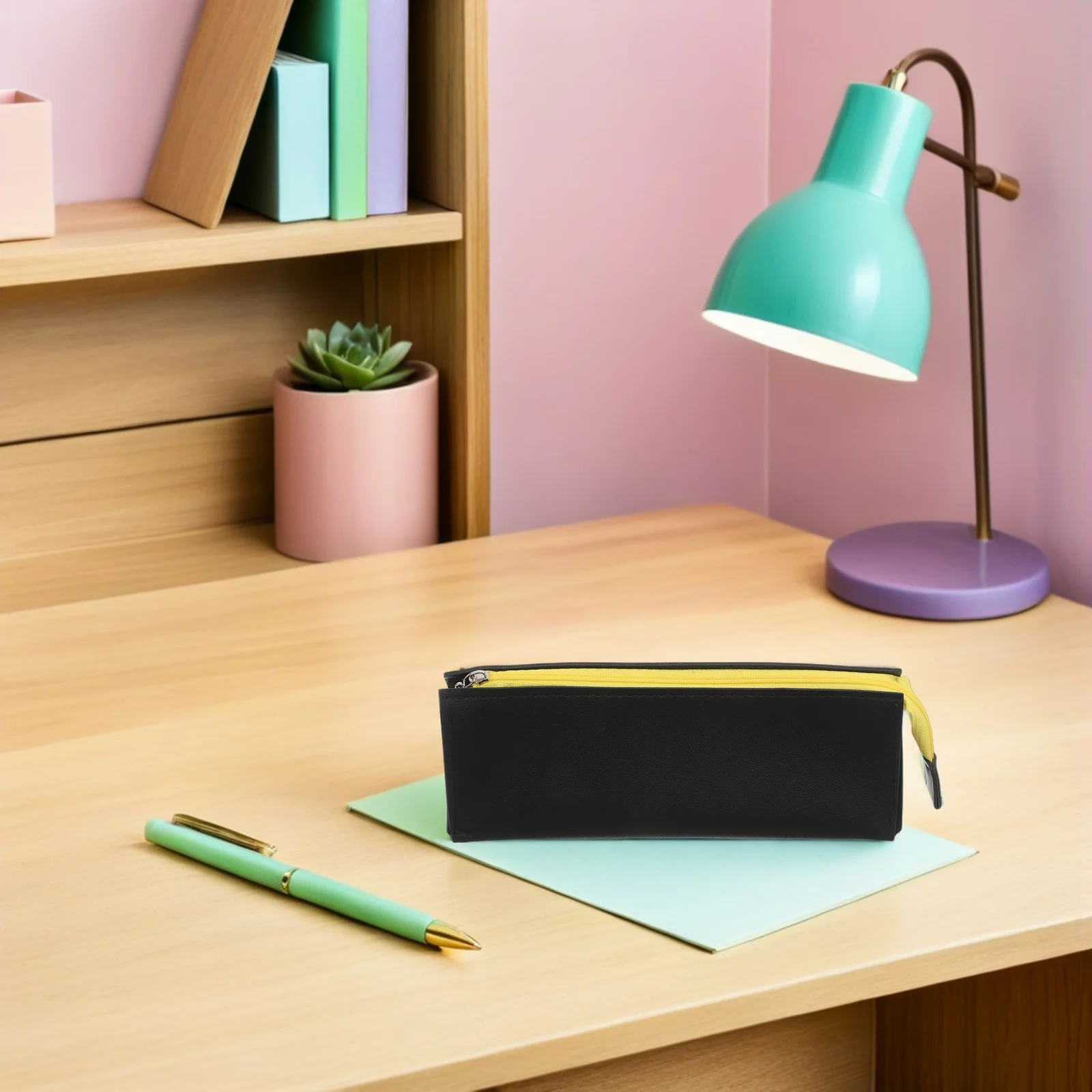 

Large Capacity PU Zipper Pen Pouch Minimalist Pencil Case for College School Student Stationery Pencil Pouch with Handle