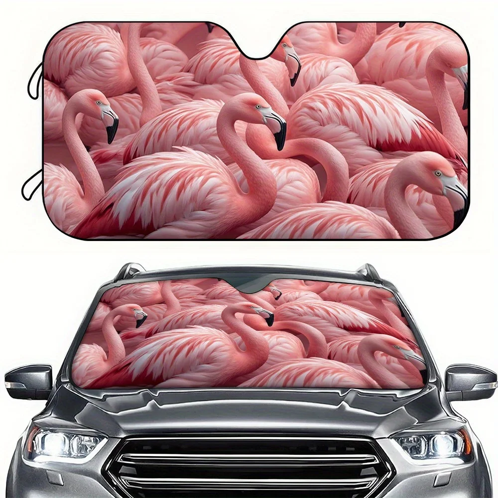 A Car Sunshade Featuring A Flock Of Flamingos, Designed To Block UV Rays And Reduce Heat, Suitable For Suvs, Sedans, And Rvs