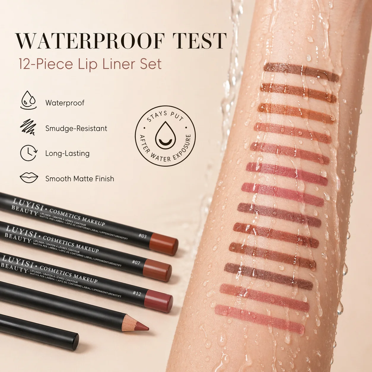 12Pcs Matte Lipliner Set,Waterproof, Long-lasting, Smooth Coloring, From Nude to Red Tones, Great Dairy Lip Makeup Combination