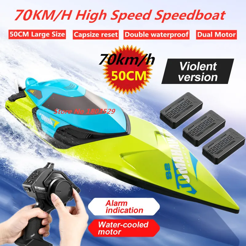 

70km/h 50CM Large RC Racing Boat Oversized 200M Remote Control Speedboat Capsize Reset Dual Motor Waterproof Racing Boats Water