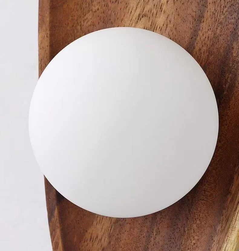 Natural Dark Wood Wall Light G4 Bulb White Glass Ball Indoor