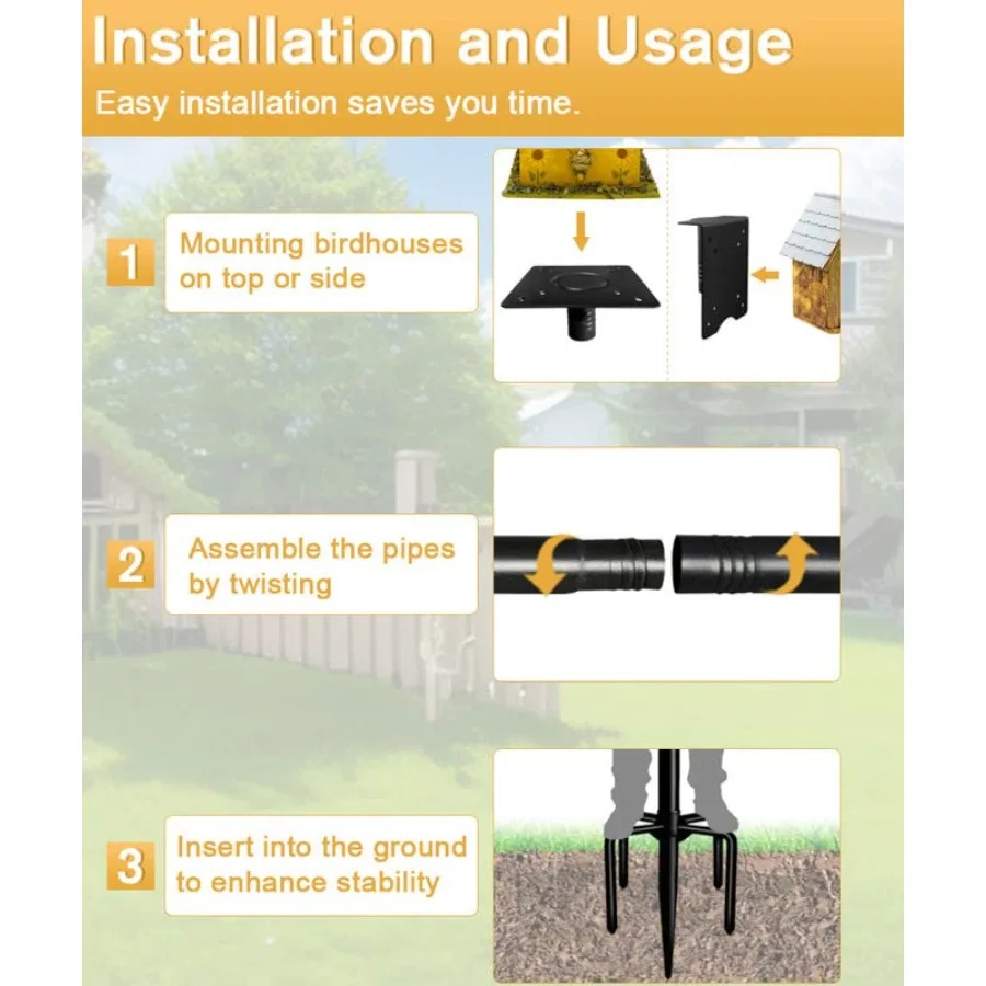 90Inch Heavy Duty Bird House Pole Mount Kit with Frosted Bird Feeder Pole Kit with 5 Prongs Base and 2 Plates for Outdoor Yard - view 3