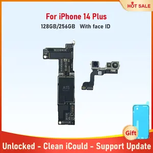 Bilashmart Fully Tested Motherboard iPhone 14 Plus Authentic Mainboard With Face ID 128g 256g Unlocked Logic Board Cleaned iCloud Placa