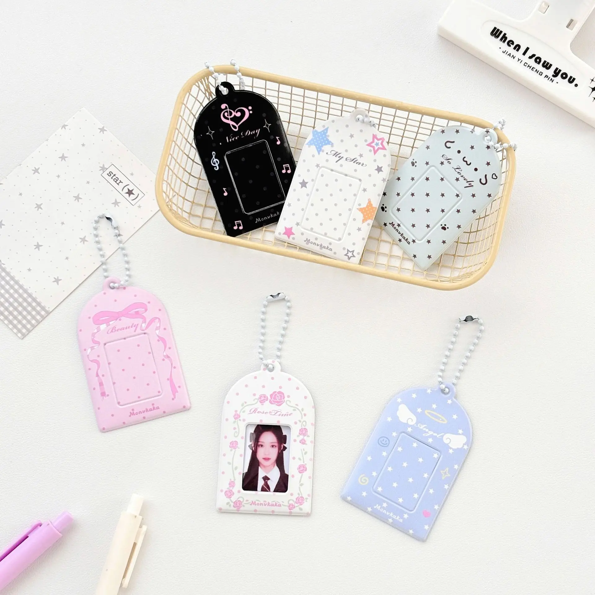 Polka Dot Element 1 Inch 2 Inch Card Holder ID Photo Card Case Kpop Bag Pendant Photobooth Photocard Holder