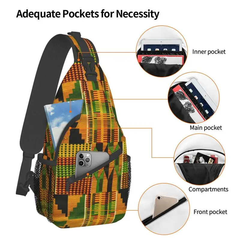 Mochila cruzada con diseño de Kente africano, bandolera de hombro con patrón étnico tradicional de África, bolso de pecho para viajes, senderismo y día