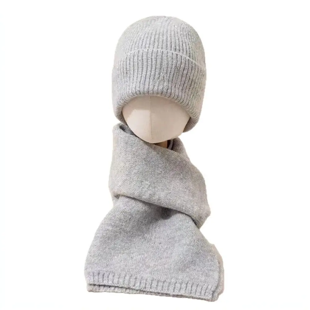 Kids Warm Winter Knit Set Letter Embroidery Beanie Cap And Scarf Korean Style Soft Polyester Comfortable Baby Accessories