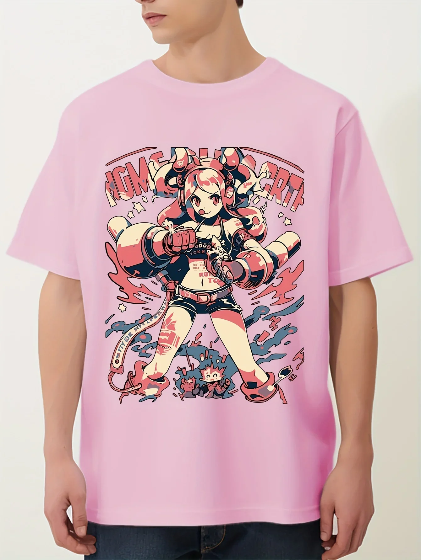 Vibrant Anime Girl T-Shirt  Comfortable Short Sleeve, Classic Round Collar, Streetwear-Inspired Design