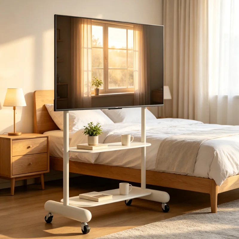 Mobile Display Stand For 32-75 Inch TV With Storage Sturdy Construction With Locking Wheels Easy Mobility For Living Room Home