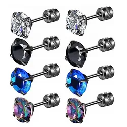 2/8pcs 20G Hypoallergenic Titanium Steel Stud Earrings for Men Women, Zircon Screw Back Earring Cartilage Tragus Ear Piercings