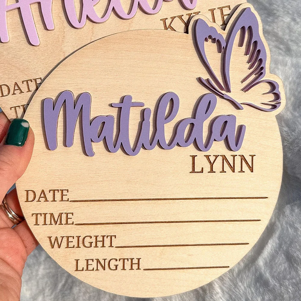 Baby Girl Name Sign With Butterfly, Baby Name Announcement Sign, Wooden Name Sign, Birth Hospital Announcement Sign, image 4