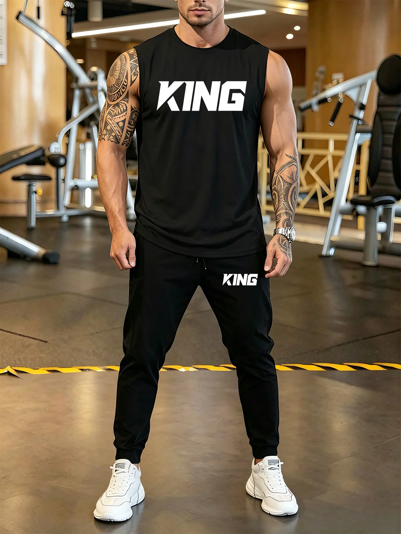 

2026 Men's Round Neck T-shirt Sports Pants Printed T-shirt 2-piece Set Home Outdoor Leisure Sportswear