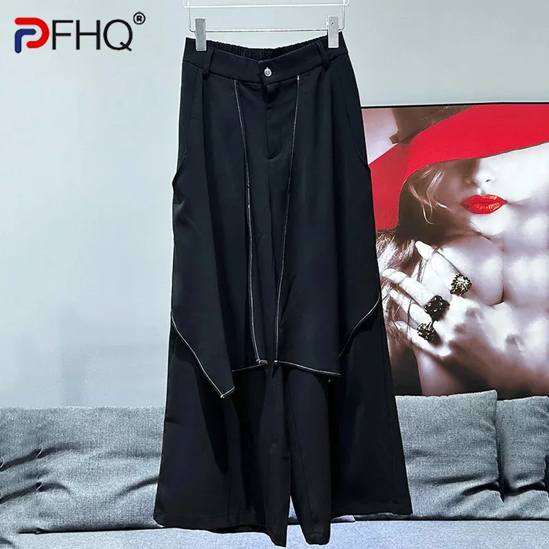 

PFHQ Men's New Loose Versatile High Street Wide Leg Pants Korean Trendy Splicing Darkwear 2024 Solid Color Male Trousers 21Z5559