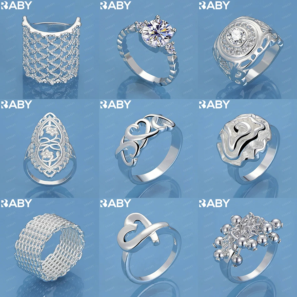 

URBABY 925 Sterling Silver Size 6-10 Geometric Ring For Women Men Fashion Jewelry Vintage Grace Charm Noble Party Birthday Gifts
