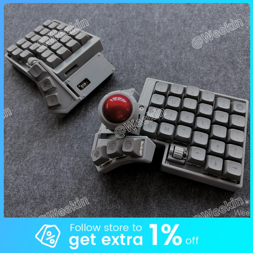 

Weekin CCK-BALL Split Keyboard Zmk Dual Knobs Crosses Adjustable Mechanical Keyboard Kit Wireless Bluetooth Trackball PC Gamer