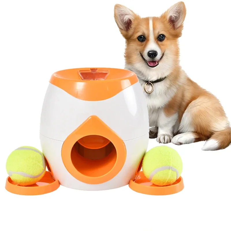 Dog Pet Toys 2 In 1 Tennis Launcher Automatic Dog Ball Pet Ball Throwing Machine with Dog Feeder Interactive Pet Ball Launcher