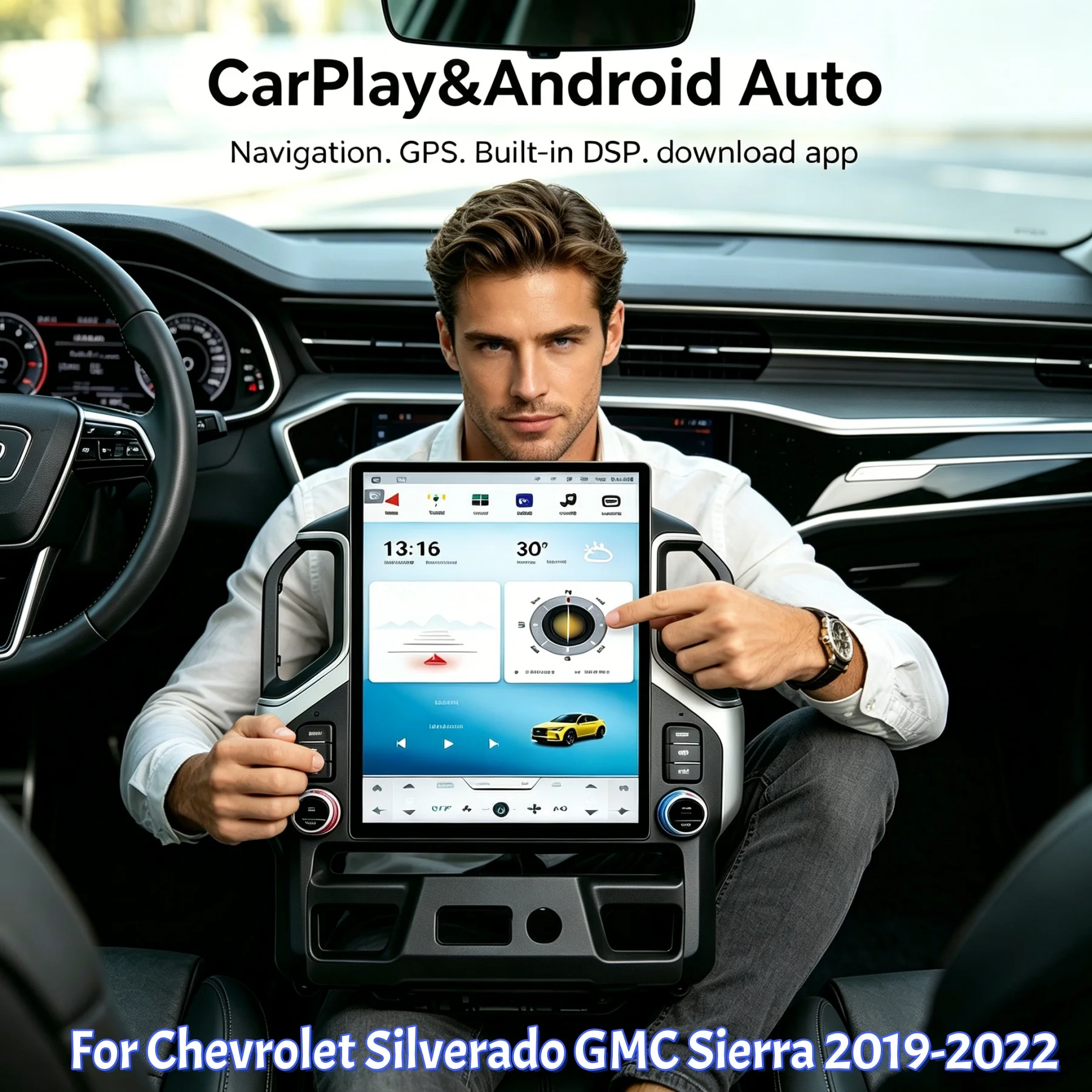

15.6inch Screen Carplay For Chevrolet Silverado GMC Sierra 2019-2022 Android Car Multimedia Player GPS navigation Auto Head Unit