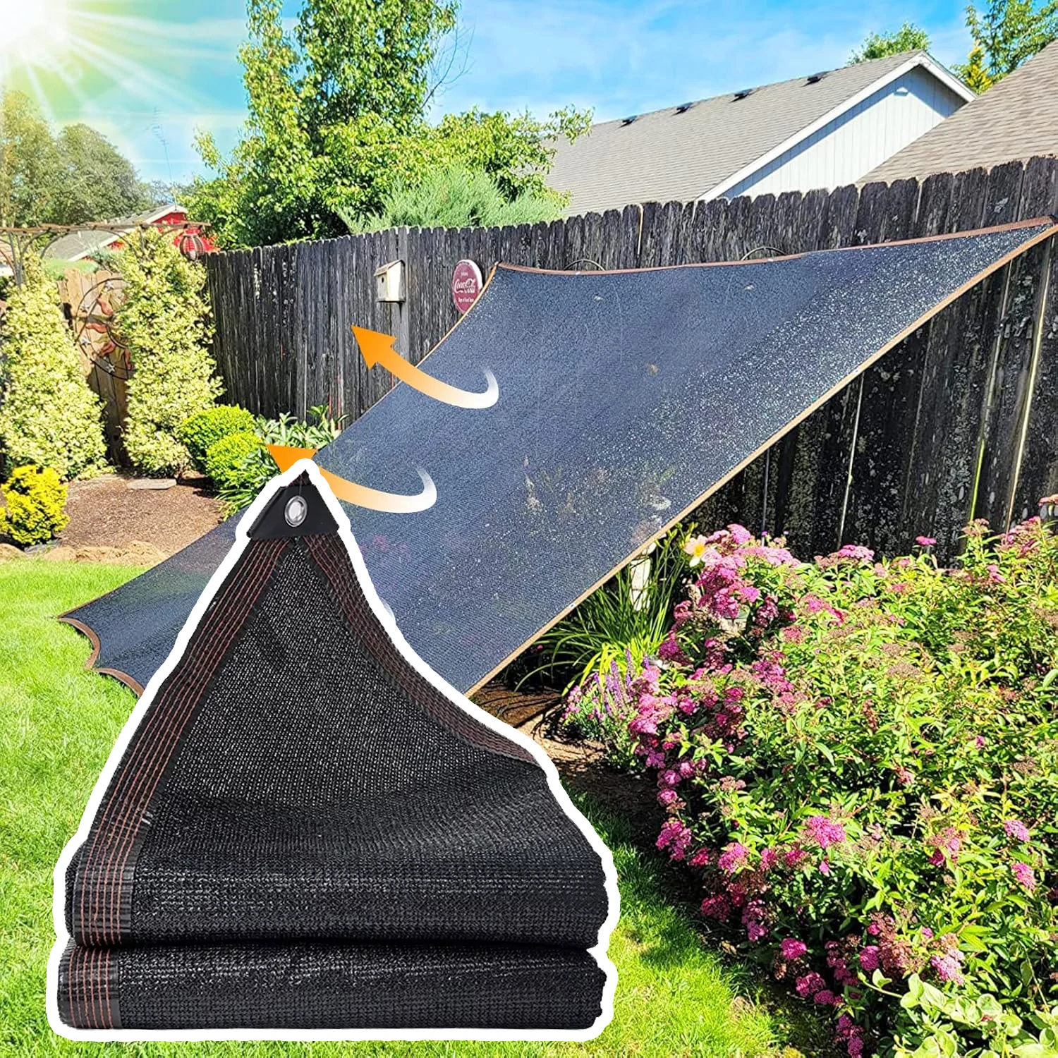 Durable PE Sun Shade Sail Net, 90% UV Protection, Anti-aging Shade Fabric with Grommets for Garden, Greenhouse, Outdoor Cover