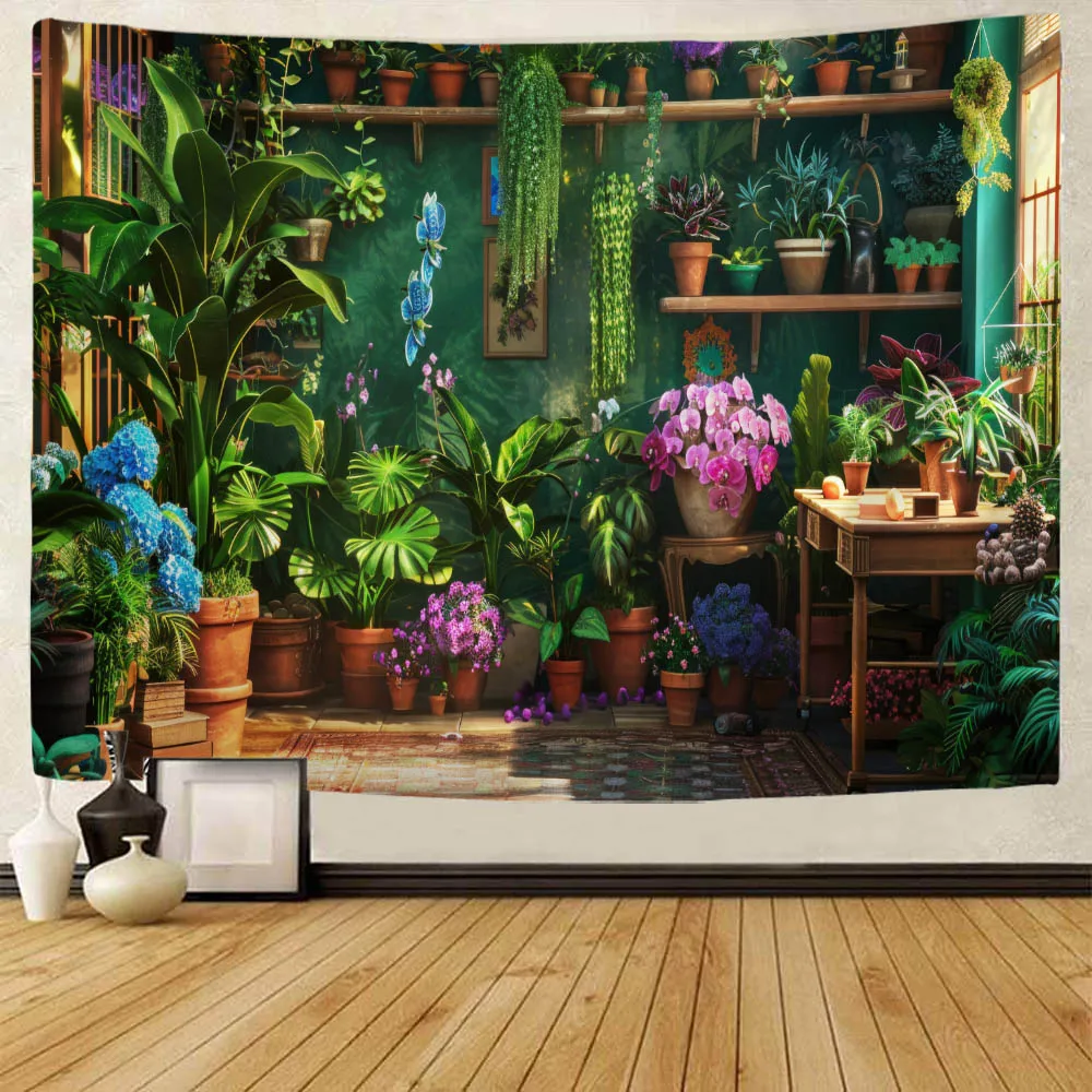 Bonsai Plant Flower Landscape Tapestry Wall Hanging Cloth Home Dorm Office Decorative Poster - Flower Window Background