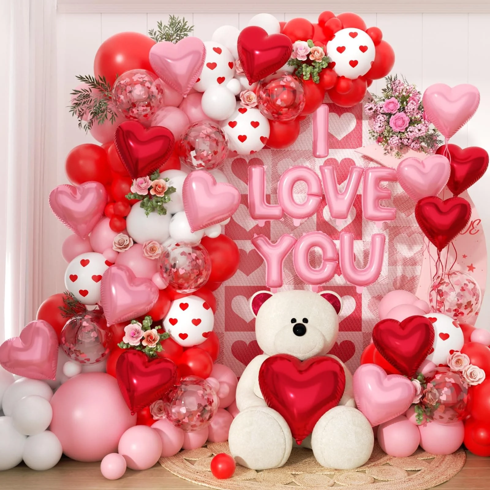 Rosa ILOVEYOU Ballon & Happy Birthday Ballon-Set für Valentinstag, Geburtstage, Hochzeitsjahrestage, Verlobungsfeier-Dekoration