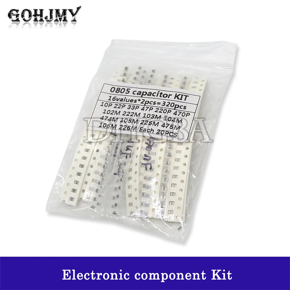 320PCS 720PCS 2500PCS 0603 0805 1206 SMD Capacitor Kit Assorted Kit 16/36/50 Values 1PF 4.7pf 6.8pf 1nf 1uf 4.7uf 100pf