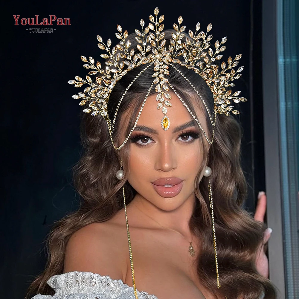 

YouLaPan Handmade Wedding Crown Headband Rhinestone Bride Tiara Women Hair Jewelry Tassels Bridal Crown Baroque Headpieces HP952