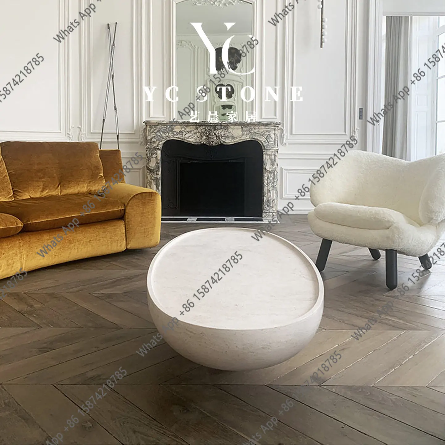 New natural travertine coffee table designer model room large square living room coffee table