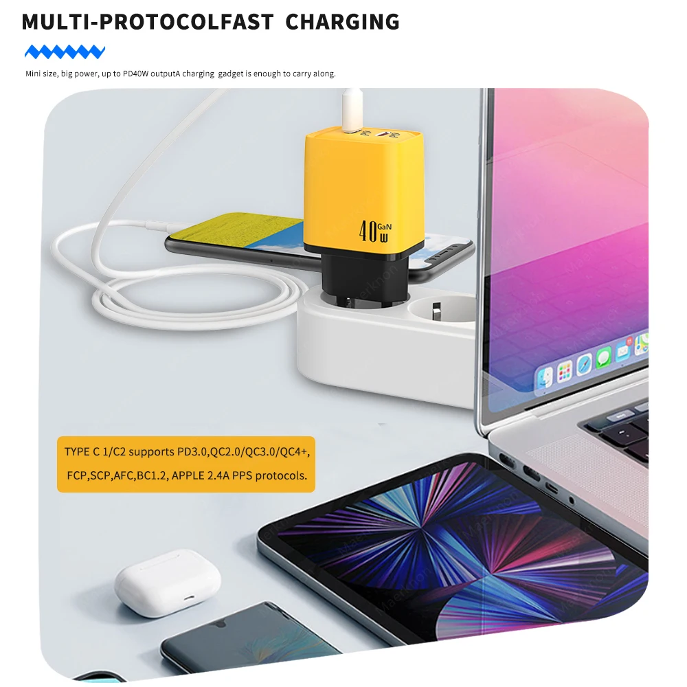 40W Dual PD Fast Charger USB Type C Phone Charger Adapter For iPhone Samsung Xiaomi Huawei Quick Charge EU/US Plug Wall Charger
