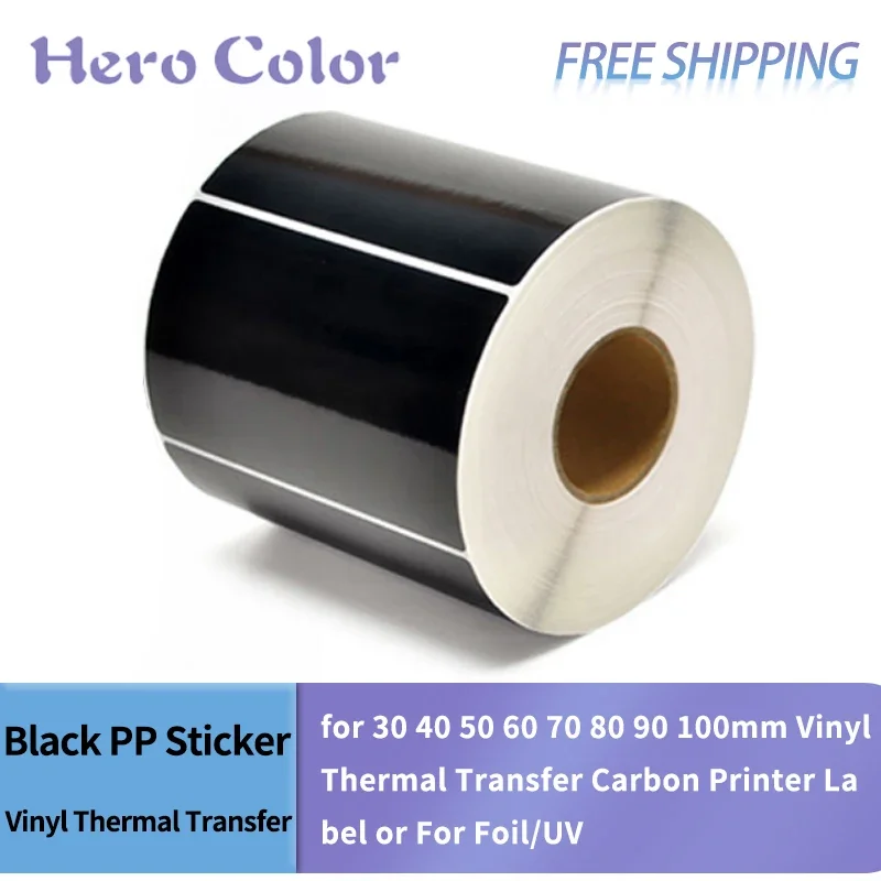 Synthetic Paper Waterproof Black PP Sticker 30 40 50 60 70 80 90 100mm Vinyl Thermal Transfer Carbon Printer Label For Foil/UV