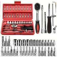 Caja de herramientas de llave de trinquete combinada de reparación de automóviles de 46 piezas, juego de herramientas de reparación de enchufe montado en vehículo de mantenimiento automotriz Kit de reparación de automóviles