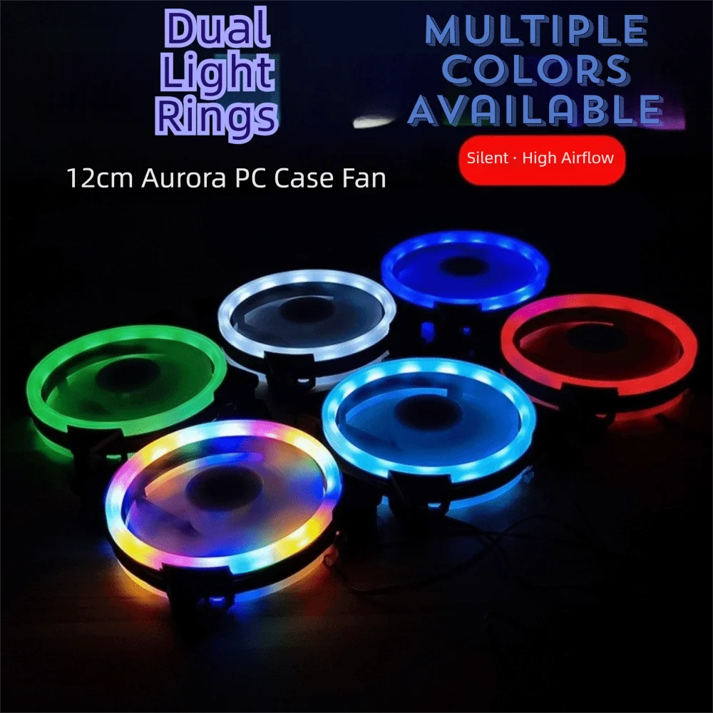 RGB Fan 12cm Case Fan Dual Aperture 120mm Computer Fan LED High Airflow PC Silent Fan Desktop PC