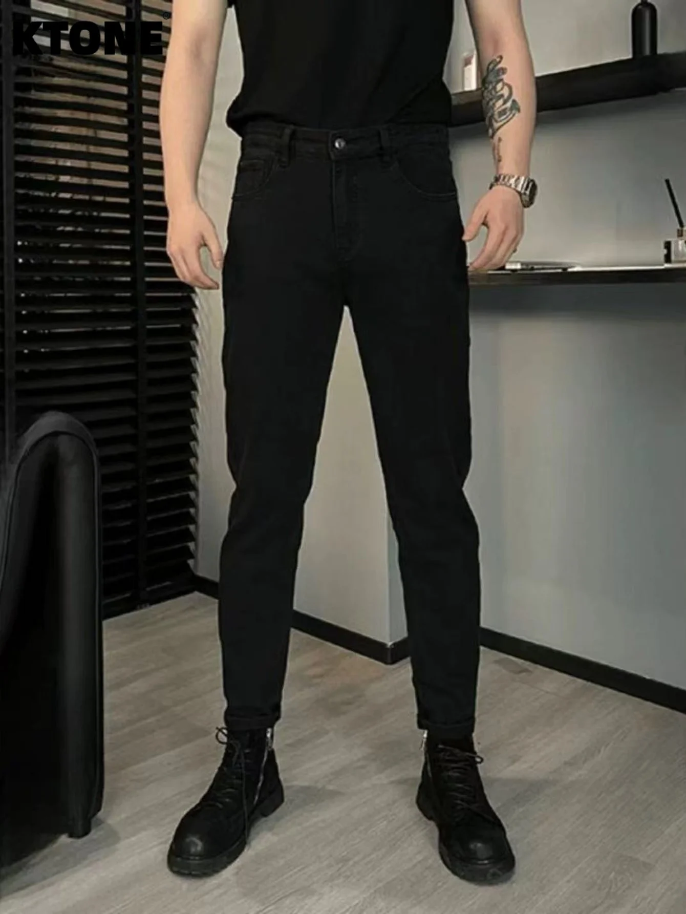 

Solid Color Jeans Black Slim For Man Light Retro Original Drip No accessories or belts included
