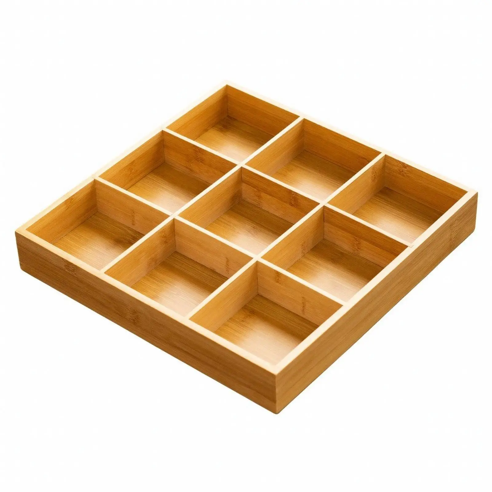 Rectangular Bamboo Serving Tray with Raised Rim and Compartments for Serving Food Tea and Decorative Storage