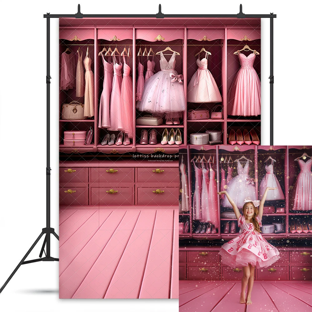 Couture Wardrobe Backdrops Kids Girl Photography Props Child Adult Photocall Decors Pink Castle Background