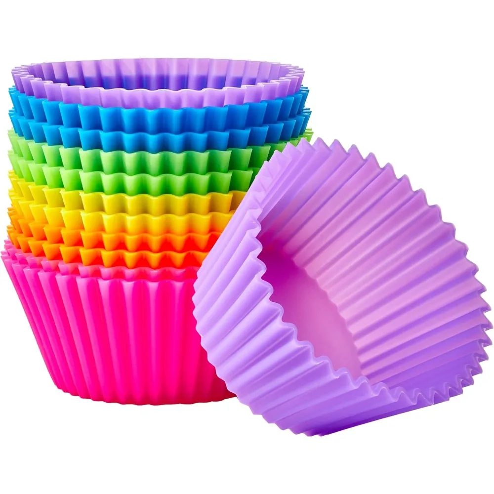 12-Pack Reusable Silicone Baking Cups – Non-Stick, Oven & Microwave Safe Muffin Liners, Multicolor