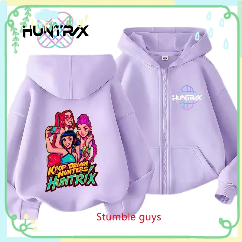 

Kids Purple Kpop Demon Hunters Zip Hoodie Spring Autumn Soft Breathable Boys Girls Clothes Outdoor Play