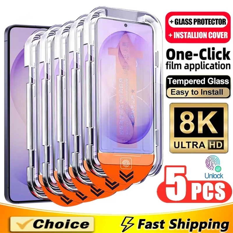 5Pcs Oleophobic Coating Dust Free Easy Installation Screen Protector For Samsung Galaxy S23 S25 S24 S21 S22 S26 Ultra Plus Glass