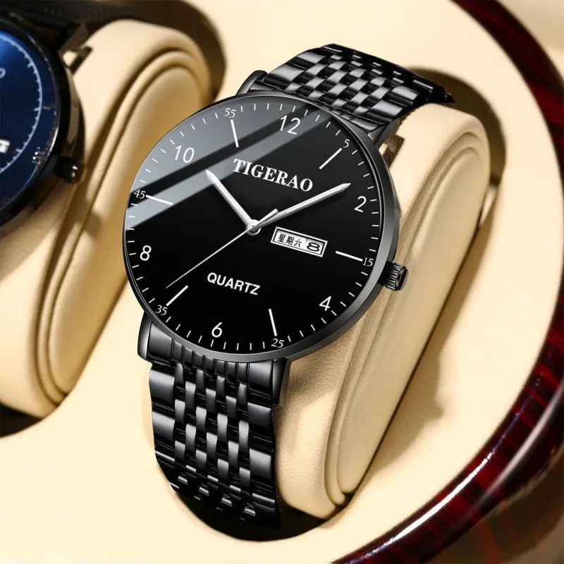 Men's Quartz Watch Ultra Thin Male Business Casual Watch Waterproof Luminous Function Leather Mesh Strap Wristwatch Boy Gifts
