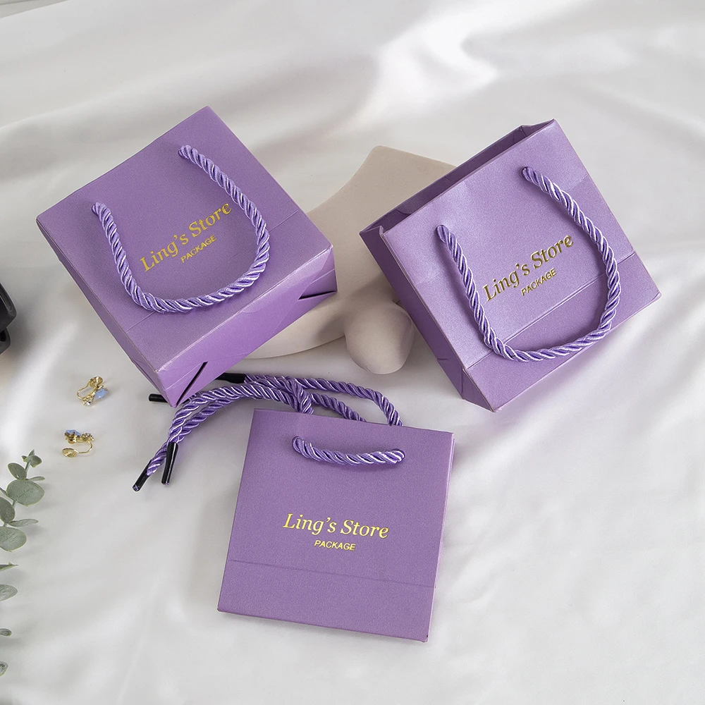 20/50/100 قطعة شخصية طباعة شعار البنفسجي مجوهرات ورقة حمل مقبض أكياس سوار خواتم مستحضرات التجميل التسوق تغليف الهدايا الصغيرة #6