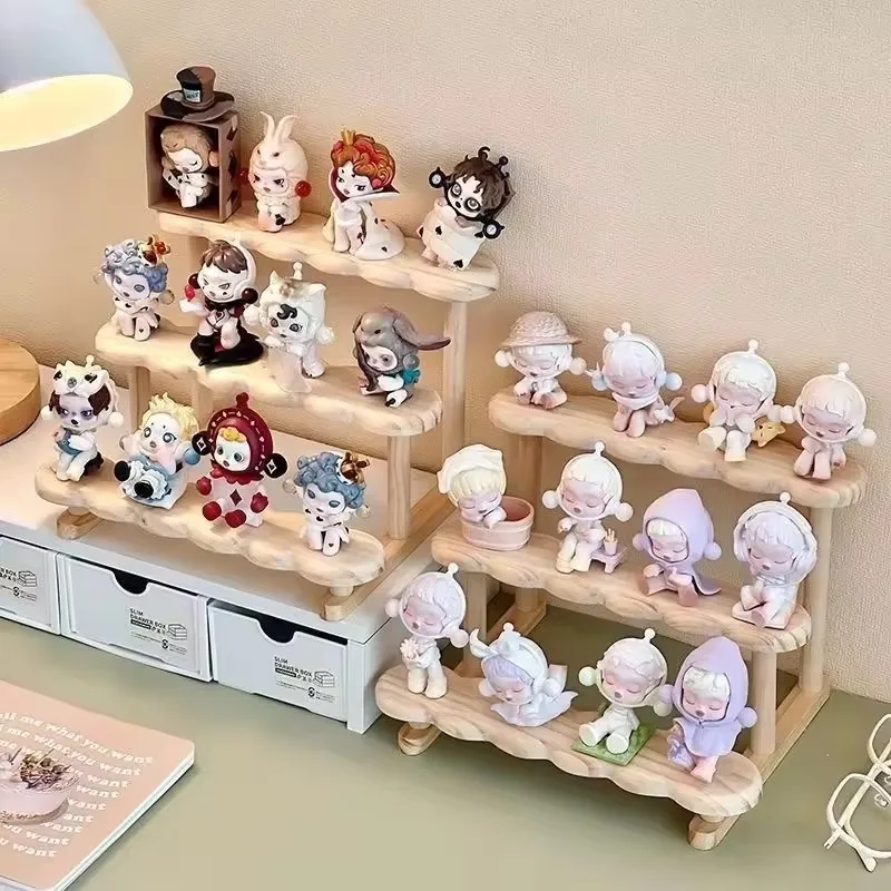 1/2/3-Tier Wooden Display Shelf Riser Shelf Figure Display Cabinet Cute Dolls Storage Box Makeup Organizer for Perfume