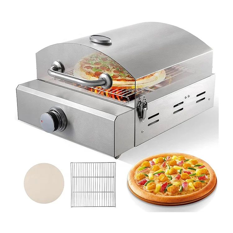 Portable Outdoor Gas Burner Pizza Ovens Single Layer Restaurant Commercial Pizza Maker Making Machine with Pizza Stone