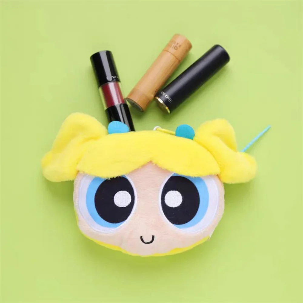 Genuine The Powerpuff Girls Plush Coin Purse Keychain Kawaii Portable Charging Cables Earbuds Lipstick Storage Bag Girls Gifts