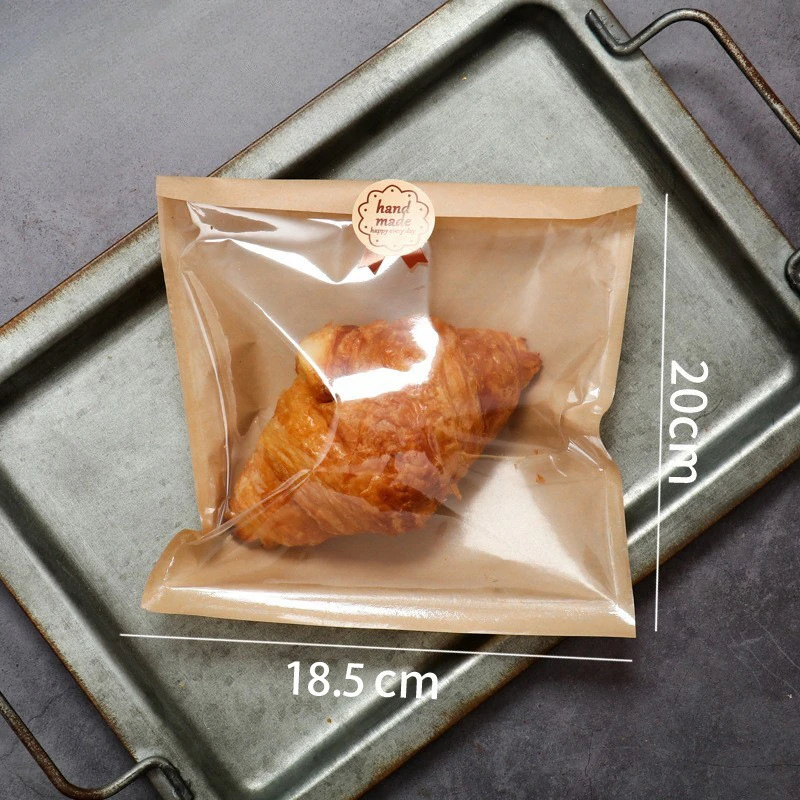 100 نصف غشاء ورقة كيس الخبز الخبز الحلوى الكرواسون نخب الغذاء شفافة التعبئة حقيبة كرافت ورقة حقيبة
