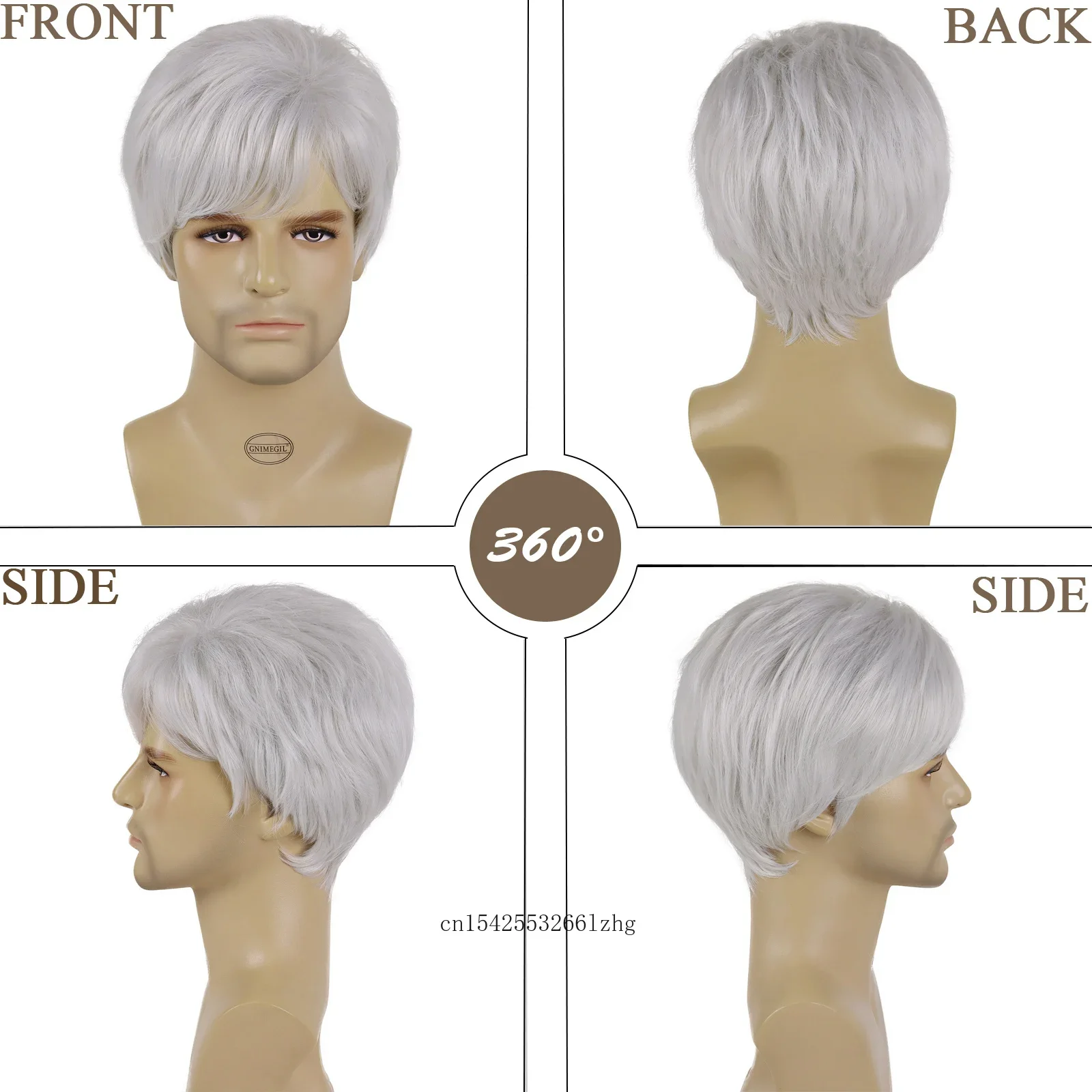 GNIMEGIL Synthetic Short Straight Hair Wig with Bangs Grey White Wig for Men Older Male Father Halloween Costume Cosplay Wig