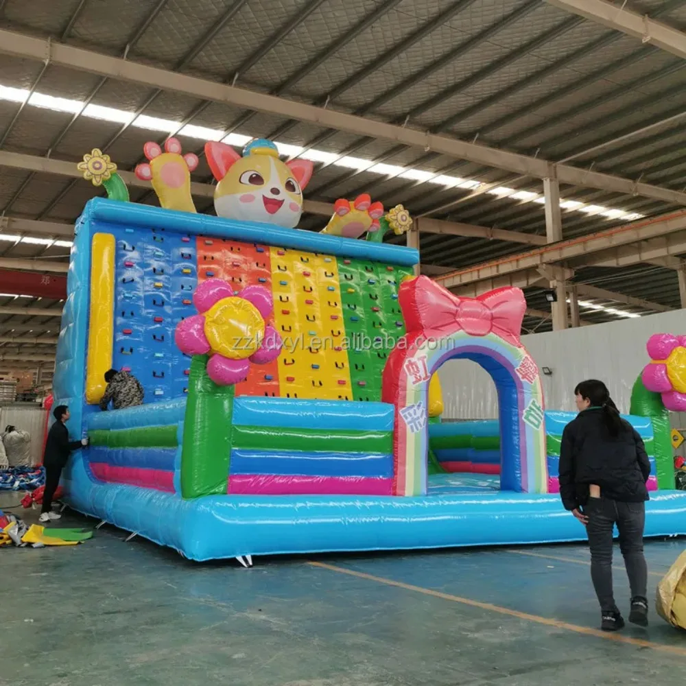 China Factory Customize Brand New Design Inflate Castle Rock Climbing Children Amusement Park Facility with Safety Rope Lease