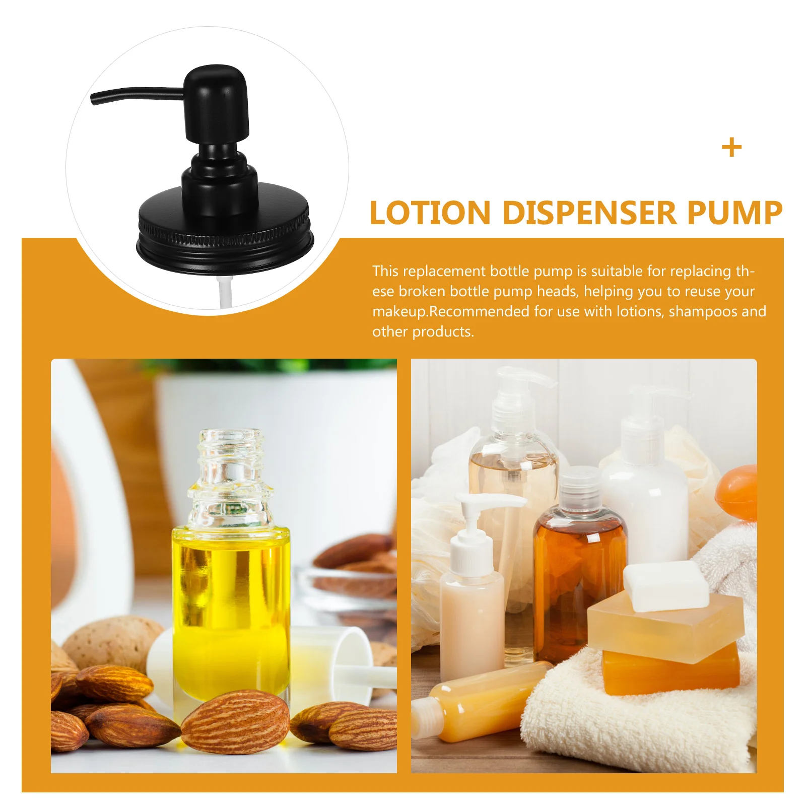 

2pcs Glass Jar Pump Lid Stainless Steel For Lotion Shampoo Canning Practical Bottle Top Replacement Bathroom Shower Storage Use