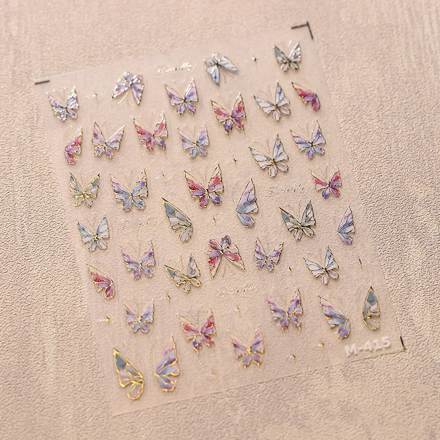 1Pcs 5D Hot Stamping Purple Blue Butterfly Nail Art Stickers 3D Self Adhesive Shiny Colorful Tulips Stickers For Manicure Design