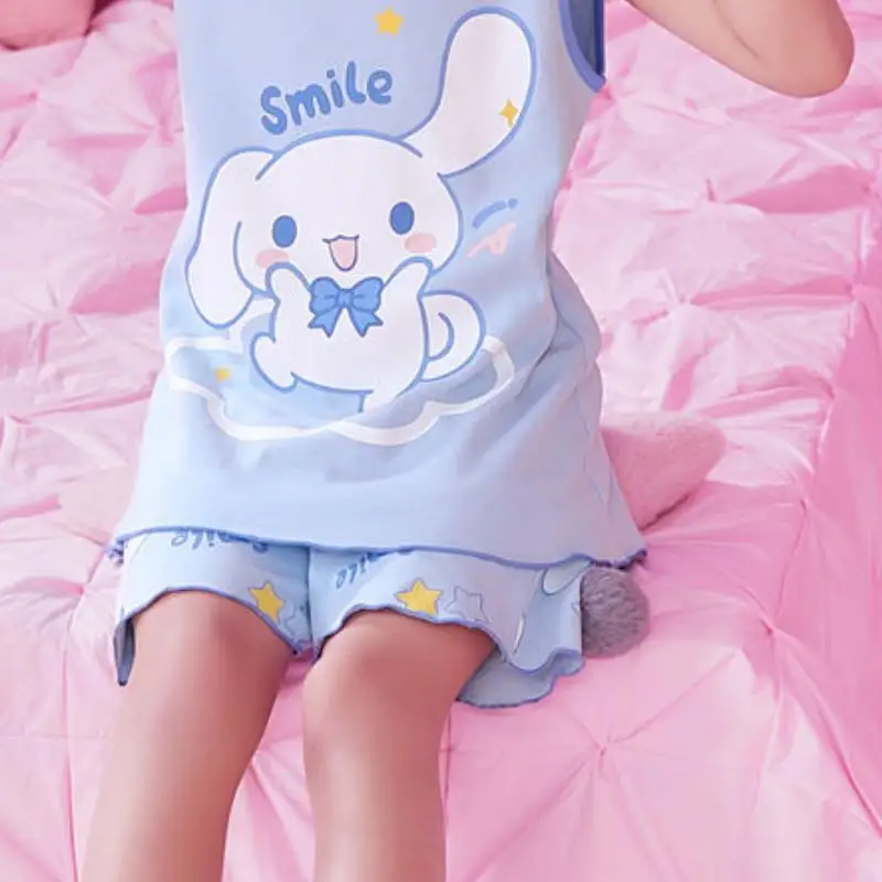 Sanrios 2 قطعة سترة سينامورول السراويل بلدي ميلودي لطيف الأطفال الكرتون الصيف الطفل الساخن أكمام رقيقة ملابس المنزل هدية عيد