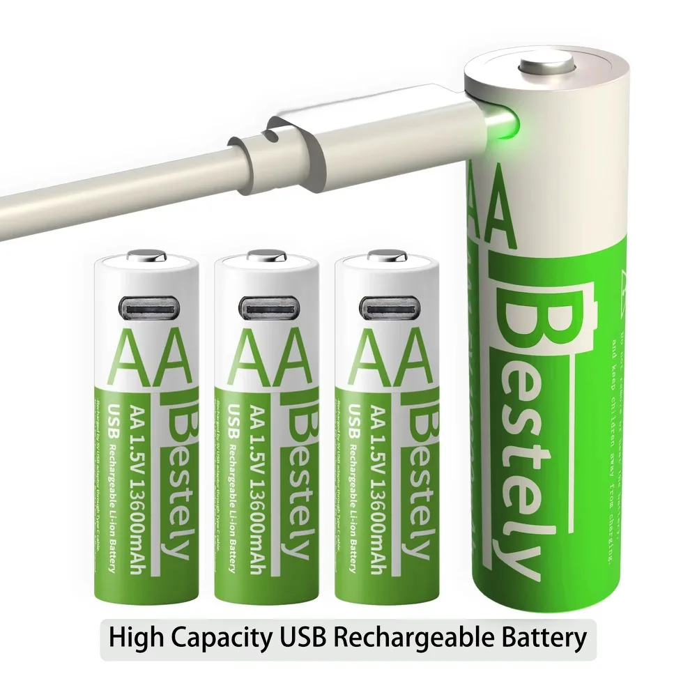 

USB C Rechargeable AA AAA Batteries 1.5V Lithium 2000 Cycles for Remote Control, Xbox Controller, Toys, Flashlight